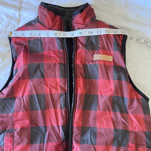 Buffalo David Britton Puffer Vest Women Large Red Plaid Reversible High Collar - Picture 5 of 13